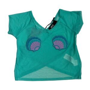 Iron Fist Mesh Crop Top Mermaid For Life Blue size Large